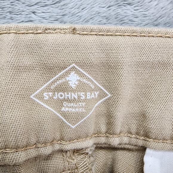 St Johns Bay Pants Womens 18P PETITE Tan Khaki High Rise Stretch Cotton Preppy - Picture 4 of 13